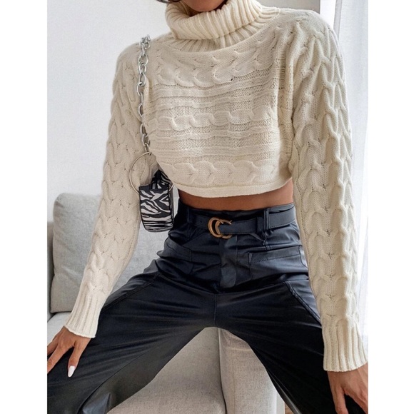 High Neck Cable Knit Crop Sweater 🐻 - Picture 5 of 7